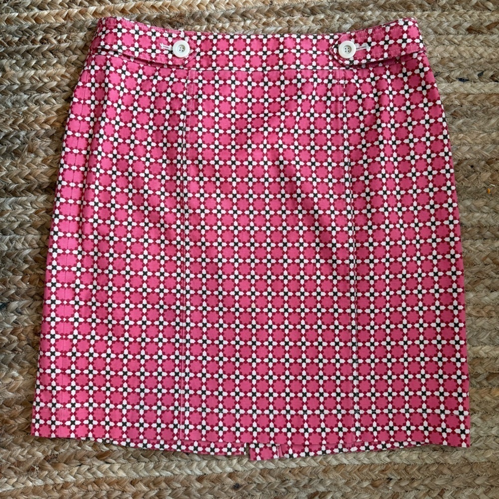 Talbots Size 12 Pink Geometric Cotton Skirt With button details